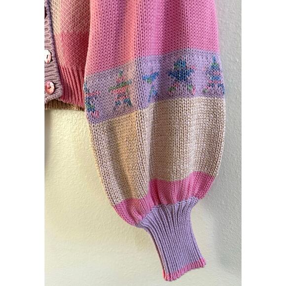 LoveShackFancy NWT Bedford Pink Purple Stripe Cotton Candy Cropped Cardigan M - Picture 4 of 12